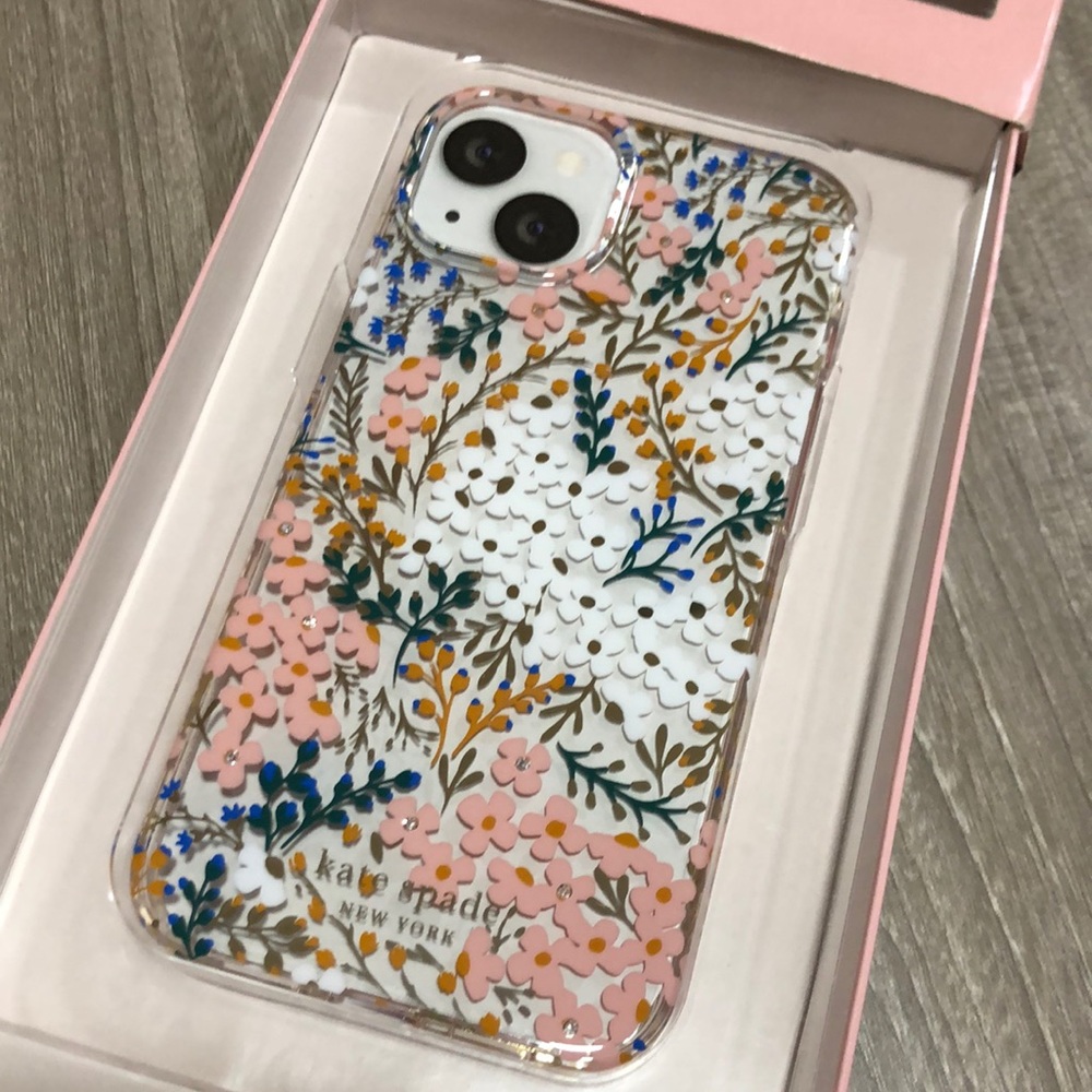 iPhone 13 Kate Spade multi floral and clear case. Antimicrobial.